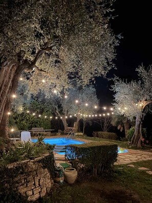 Night time around the pool