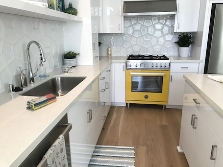 State of the art, modern, retro kitchen with Berttizoni appliances.