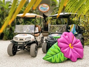 North Captiva is a car-free island. But, you'll have access to our two golf carts! 2 min drive / 7 min walk to beach access.