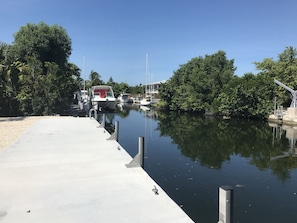 60 ft dock with cushioned fenders.cleats,ladder, and pro fish cutting table