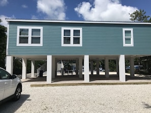 Front of our house with ample room for parking boat trailer and car