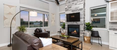 Living Room with Gas Fireplace and Smart TV