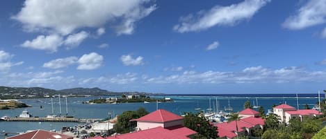 Outstanding view from condo gallery overlooking Christiansted Harbor and the Cay