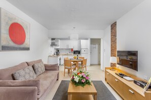 Open concept living space with dining area.