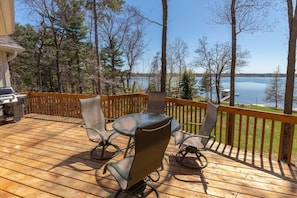 Deck overlooking the gentle sloping yard to the lake.