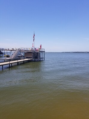 Private dock with sundeck is available for our guests on this property.