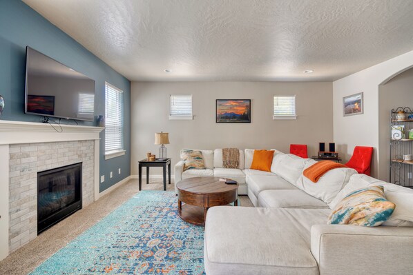 Huge couch and smart tv to enjoy time with your family