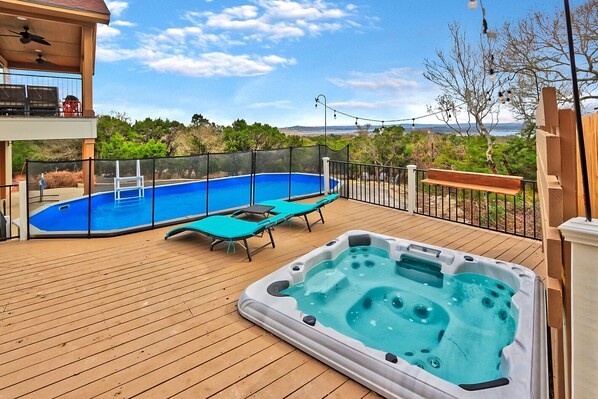 Private swimming pool and hot tub