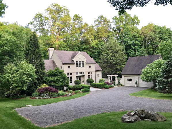 Front yard and garage