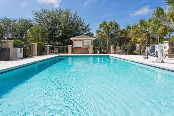Go for a dip in the seasonal outdoor pool.