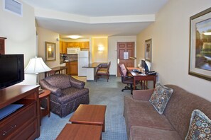 Relax on the comfortable couch and watch your favorite show.