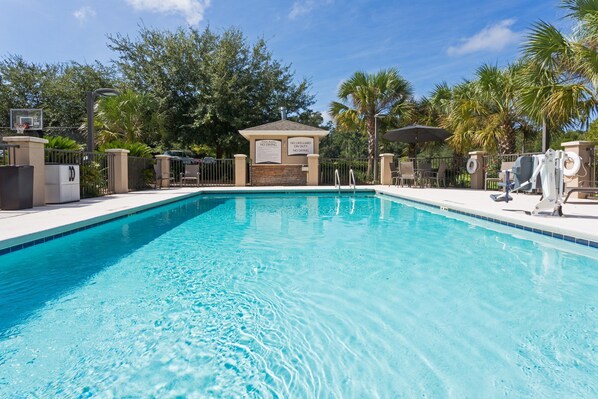 Go for a dip in the seasonal outdoor pool.