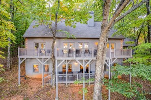 Two Decks on the back with a  mountain view of Cox Mountain