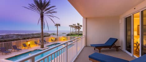 Balcony with lounge chairs