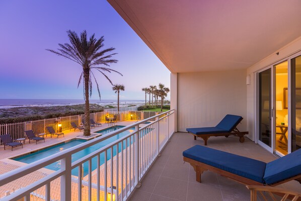 Balcony with lounge chairs