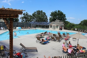 Outdoor pool and hot tub. 