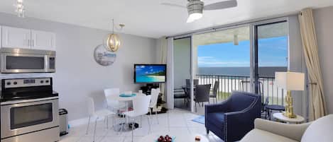 Expansive view of the beach from the living room