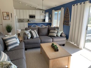 Open living room with high ceilings