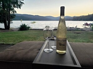 Relaxing beverage, perfect view.