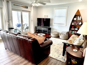 Cozy living room with a full size futon
