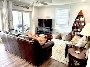 Cozy living room with a full size futon