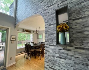 High top table with lazy Susan, great for family. Gaze out those windows!