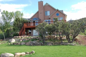 Rear view of cabin from back lawn