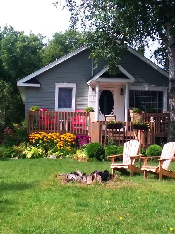 enjoy your morning coffee on the patio overlooking the lake
