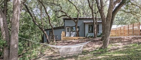 The front door access just steps away from the private parking at The Cabin.