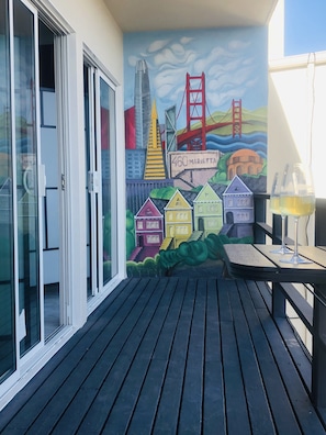 Balcony with mural by local artist 
