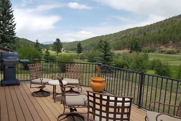 Beautiful views off the large deck looking towards 13th hole of the golf course