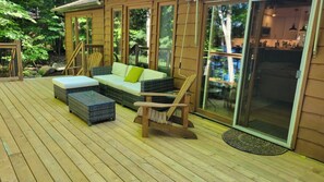 Deck sofa with amazing lake view for everyone to enjoy