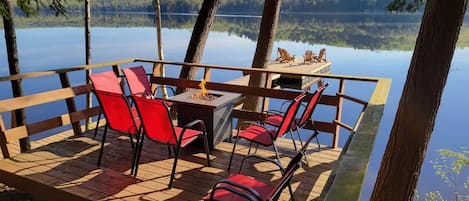 Our Sundeck equipped with a firepit table is one of the most visited places