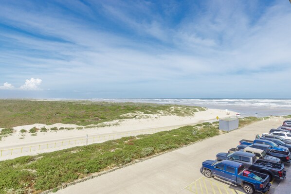 From the master bedroom balcony and living area balcony you can enjoy a view of the coastal dunes, the beach, and the Gulf of Mexico