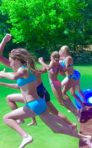 Kids having fun jumping off deck when water was up.  Corp kept water low. 