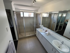Ensuite, double shower,  double basin with separate toilet attached