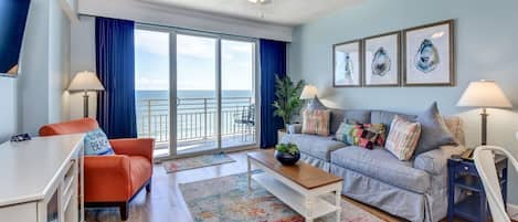 Living room with ocean front balcony