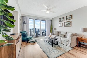 Relax in a comfortable living room after a long day in the sun
