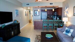 Beautiful kitchen with granite counters and upgraded appliances