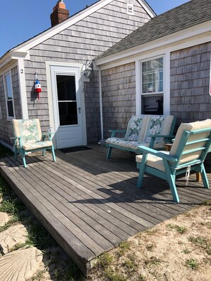 Outdoor seating provides front row experience for beautiful Cape Cod sunsets.
