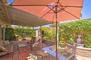 Return from roaming the town to enjoy the rental's private patio.