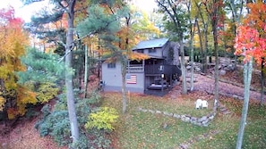 Aerial view of cabin from rear