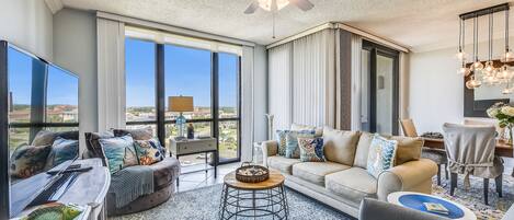 Lots of seating space in this large living room