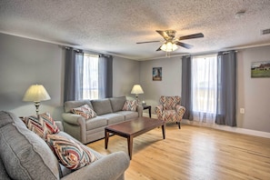 The comfortable interior features an inviting living room.