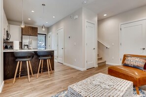 Living room and open kitchen.