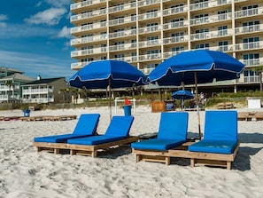 one set of chairs and umbrella set up daily in season