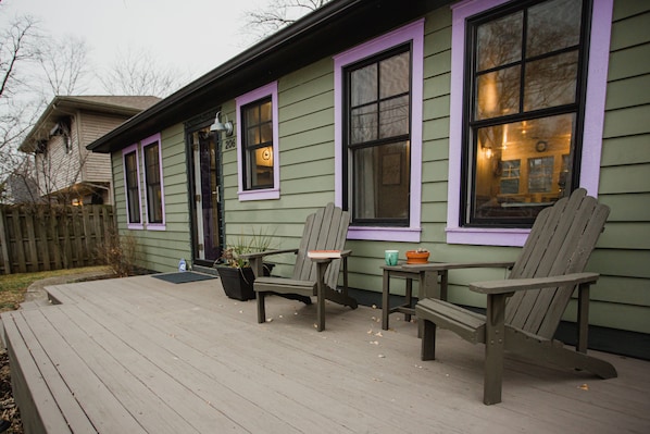 Welcome to our front porch where you can sit in mornings with your coffee/tea!
