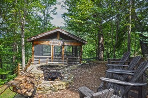 Fire pit next to the Treetop Pavilion, just outside the Lodge kitchen