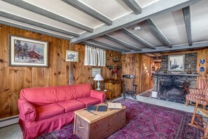 Original Field Stone Fireplace (decorative now) - shall we head over to Thatcher Island and the twin Lighthouses today?
