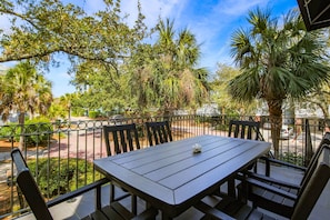 Dine al fresco on the balcony off of the living room and dining room.